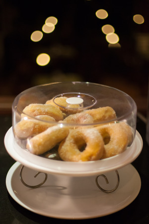 Mini sugar coated doughnuts piledの写真素材