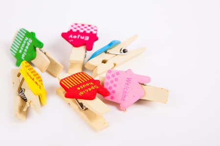 colorful paper clip on white paper backgroundの写真素材