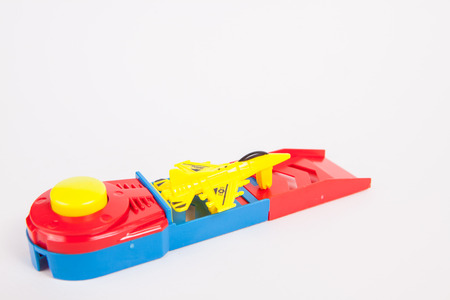 Toy Plane on White paper Backgroundの写真素材