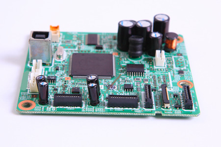 electronic circuit isolated over white background.の写真素材