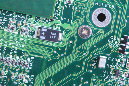 Closeup of computer micro circuit boardの写真素材