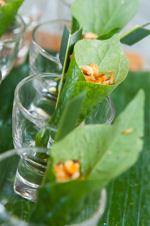 Canape with Thai food : Miang Kum (Leaf-Wrapped Bite-Size Appetizer)の写真素材