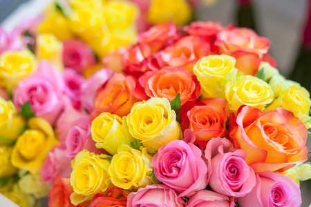 Bouquet of multicolored roses for wedding ceremonyの写真素材
