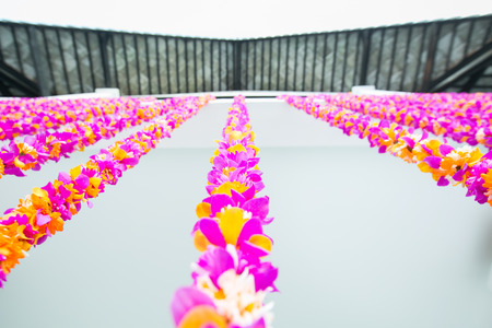 Floral arrangement at a wedding ceremony on beach.の写真素材