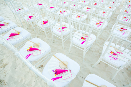 Chair setting for Wedding on the beach.のeditorial素材