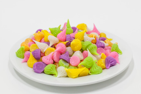 colorful thai dessert on white paper background.の写真素材