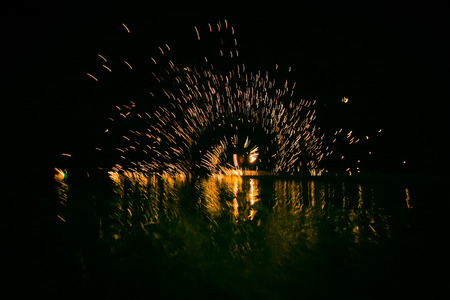 Fire show amazing at night in wedding party.の写真素材