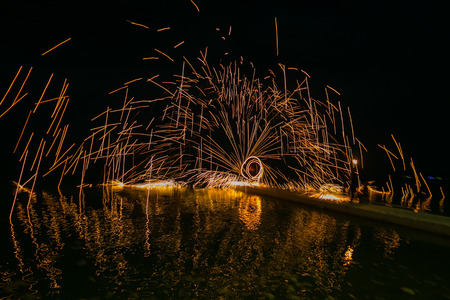 Fire show amazing at night in wedding party.の写真素材