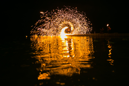 Fire show amazing at night in wedding party.の写真素材