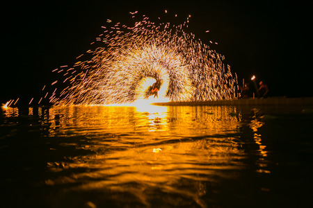 Fire show amazing at night in wedding party.