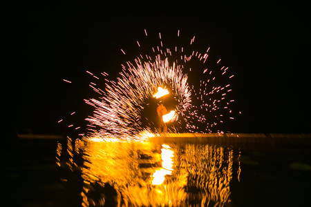Fire show amazing at night in wedding party.