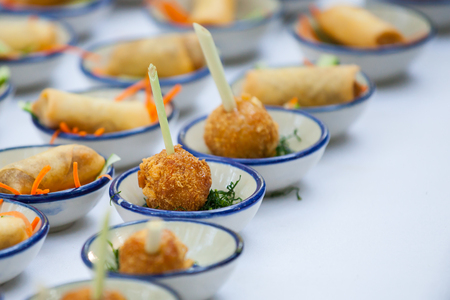 canape set up for wellcome party in wedding ceramony.の写真素材