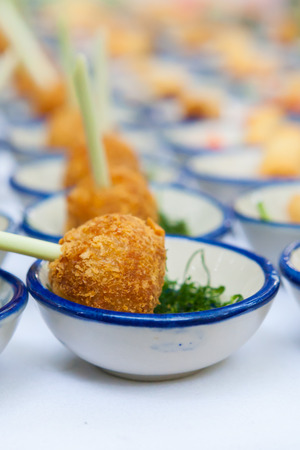 canape set up for wellcome party in wedding ceramony.の写真素材
