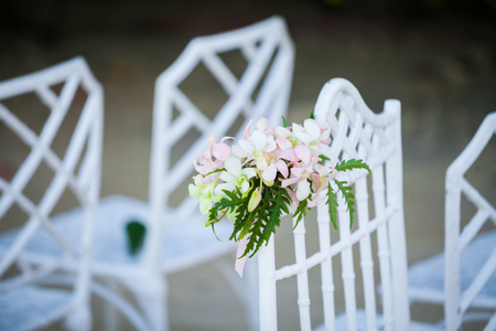 wedding detail (closeup of beautiful wedding decorated on beach wedding setup)の写真素材