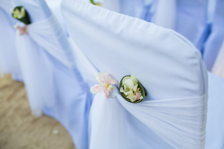 wedding detail (closeup of beautiful wedding decorated on beach wedding setup)の写真素材