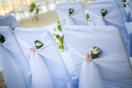 wedding detail (closeup of beautiful wedding decorated on beach wedding setup)の写真素材