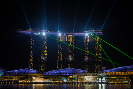 Beautiful laser show at the marina bay waterfront in singaporeのeditorial素材