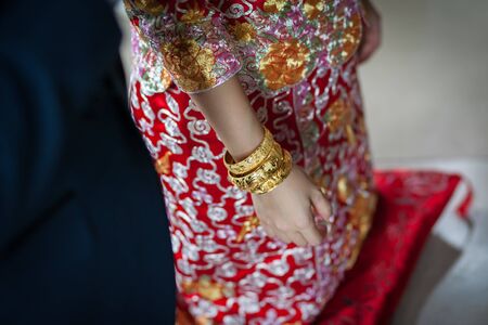 Selective focus of Chinese Wedding Tea Ceremony (concept image of wedding ceremony of chinese)