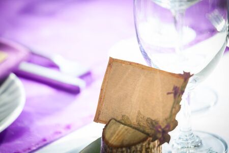 setting cards on the table in wedding party dinner.の写真素材