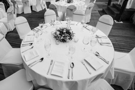 dinner table on the beach at Thailand(Black and white)