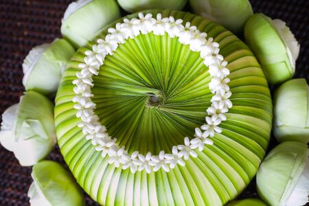 flower of lotus setup for Thai  wedding ceremony on beach.の写真素材