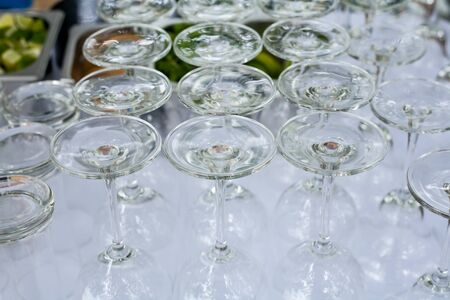 group of glass, setup for wedding ceremony. (selective focus)