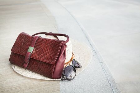Woman's summer holidays accessories, Summer vacation concept.