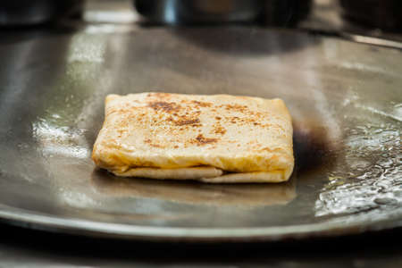 Fried roti with egg and banana,Thailandの写真素材