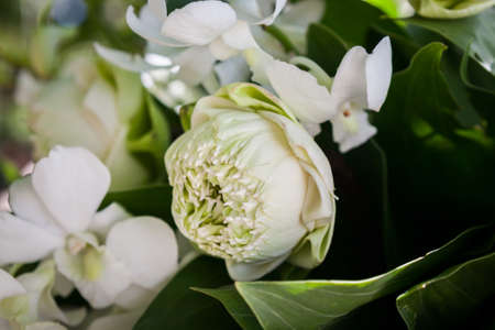 Floral arrangement at a wedding ceremony on beach.の写真素材