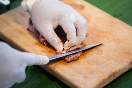 Beef steak on cutting board. (Selective focus)の写真素材