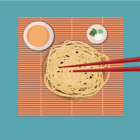 fresh noodles Japanese food with chopstrickのイラスト素材