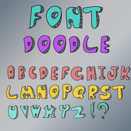 alphabet doodle font color designのイラスト素材