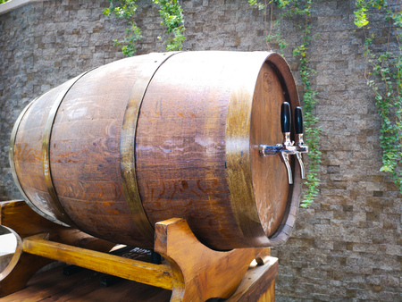Natural unfinished Oak Wooden Wine or Beer Beverage Dispensing Barrel or keg with Two Head Faucets...