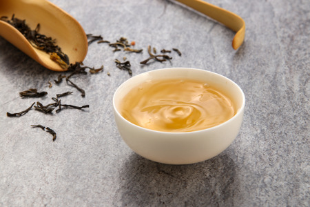 tea set on cement backgroundの写真素材