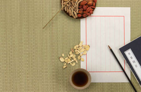 Chinese medicine and prescriptions in a retro scene