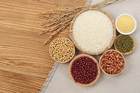 variety types of beans and cereals on desk