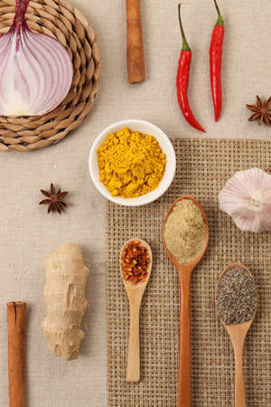 Flavored spices on tableの写真素材