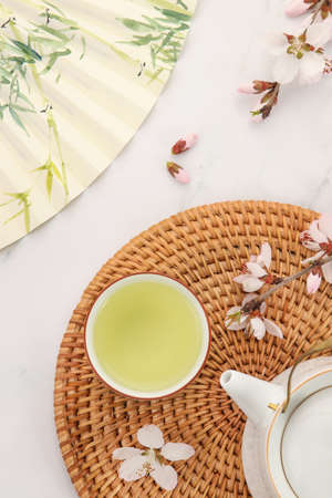 Green tea  on tableの写真素材