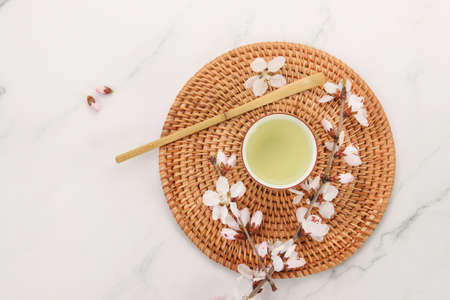 Green tea  on tableの写真素材