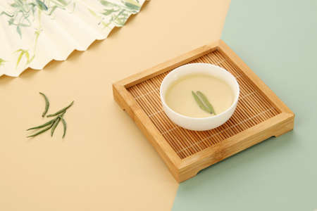 Green tea in a minimalist backgroundの写真素材