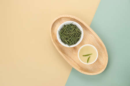 Green tea in a minimalist backgroundの写真素材
