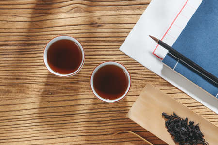 Black tea on tableの写真素材