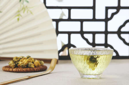 Chrysanthemum tea on tableの写真素材