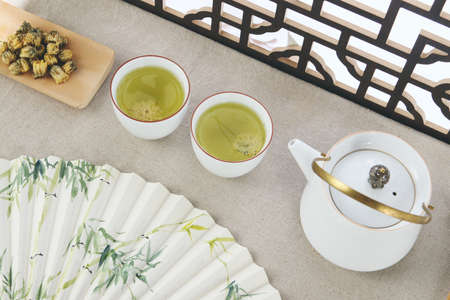 Chrysanthemum tea on tableの写真素材