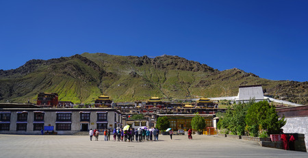 Entrance view of an ancient architectural building of buddhism