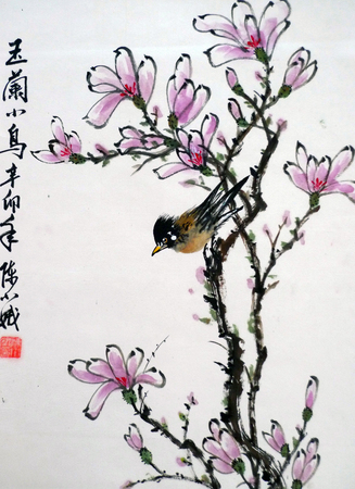 yulan birdie ink paintingのeditorial素材