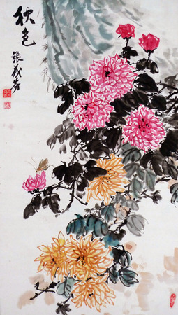 Autumn chrysanthemum ink paintingのeditorial素材