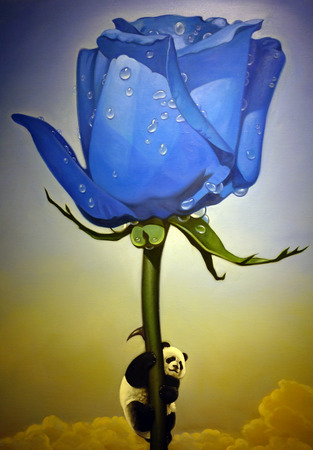 Painting of a climbing pandaのeditorial素材