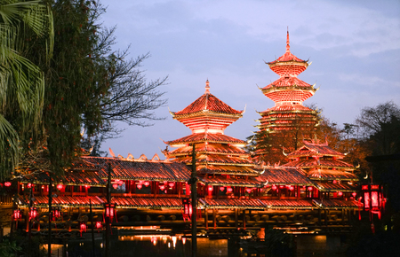 wind and rain bridge in China Folk Culture Villagesのeditorial素材