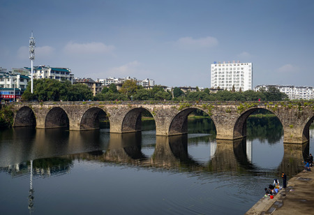 Stone arch bridge landscape viewのeditorial素材